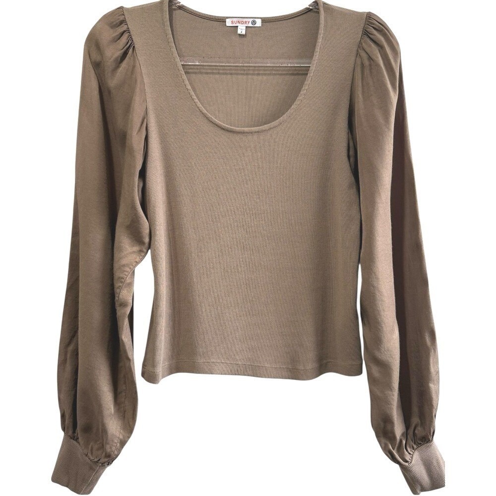 Anthropologie Sundry Mixed Media Top Long Sleeve Bell Sleeve Shirt Sz 2 / Medium